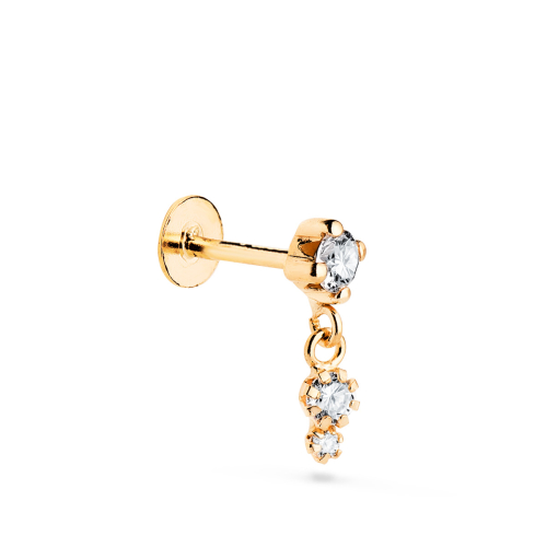 18K PIERCING DE OREJA ORO AMARILLO CON CIRCONITAS. GRUESO BARRA 1.20 MM ANCHO: 4 MM TOTAL PIERCING 12 MM CIERRE TUERCA 0