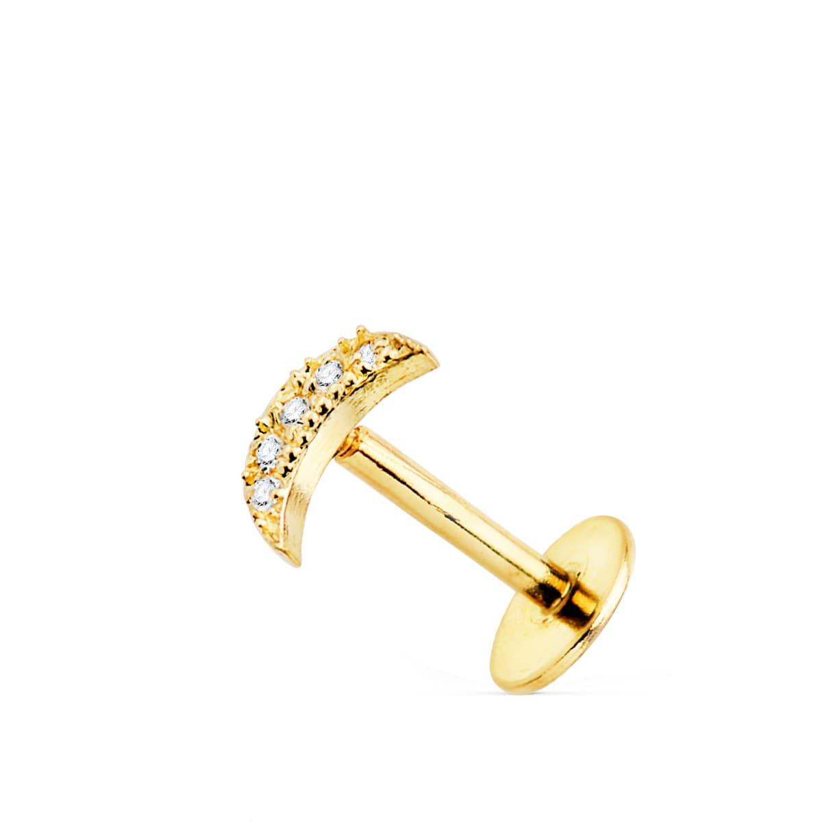 18K PIERCING OREJA ORO AMARILLO LUNA CON CIRCONITA 6X3 MM ( UNIDAD ) 0