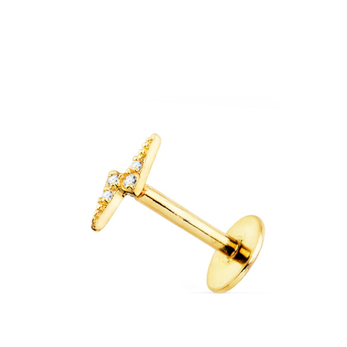 18K PIERCING OREJA ORO AMARILLO RAYO CON CIRCONITA 8X2.5 MM ( UNIDAD ) 0