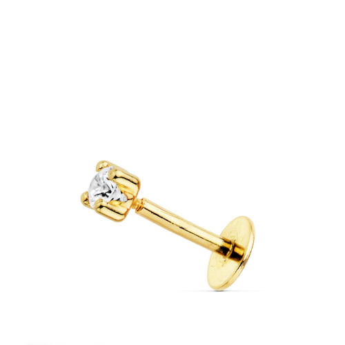 18K PIERCING LABIO ORO AMARILLO CIRCONITA GARRAS 2.5 MM GRUESO BARRA 1.20 MM LONGITUD 7 MM TOTAL PIERCING 9 MM CIERRE TUERCA 0