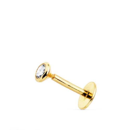 18K PIERCING LABIO ORO AMARILLO CIRCONITA BOCEL 3 MM GRUESO BARRA 1.20 MM LONGITUD 7 MM TOTAL PIERCING 9 MM CIERRE TUERCA 0