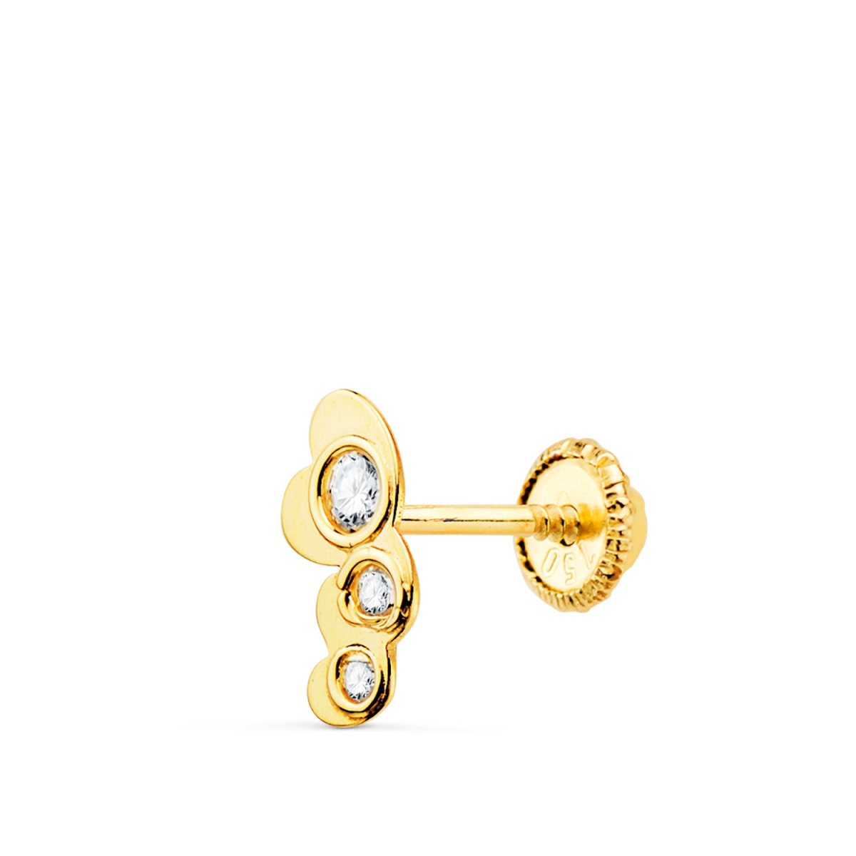 18K PIERCING OREJA ORO AMARILLO TRES CORAZONES CON CIRCONITA 7X3 MM 0