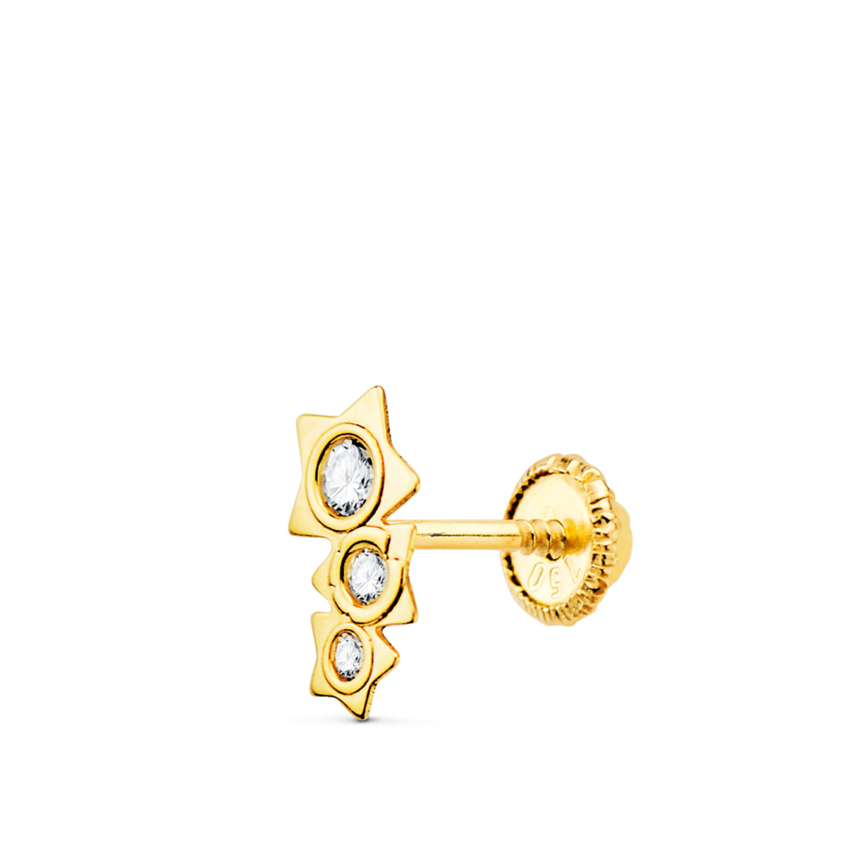 18K PIERCING OREJA ORO AMARILLO TRES ESTRELLAS CON CIRCONITA 7X3 mm 0