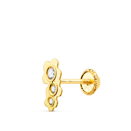 18K PIERCING OREJA ORO AMARILLO TRES FLORES CON CIRCONITA 7X4 MM 0,21gr