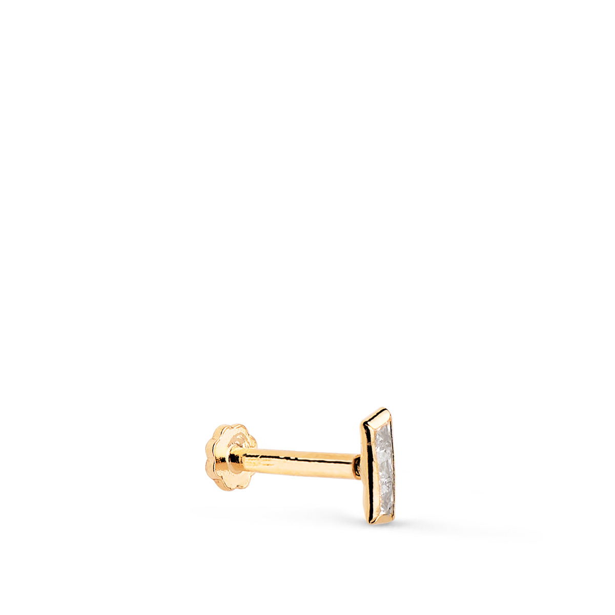 18K PIERCING DE OREJA ORO AMARILLO BARRITA CON CIRCONITAS 5X2 MM. GRUESO BARRA 1.20 MM. CIERRE TUERCA 0