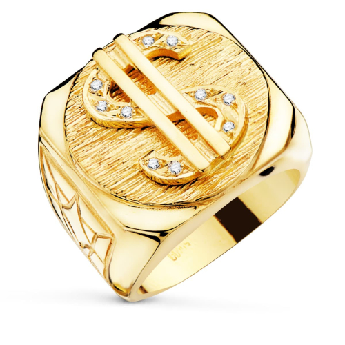 18K SELLO ORO AMARILLO MACIZO DOLAR CON CIRCONITA ANCHO 22X20 MM 22