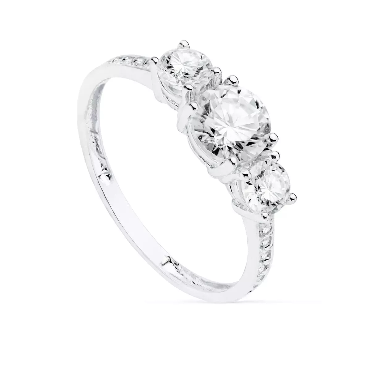 18K SORTIJA TRESILLO ORO BLANCO PIEDRAS 6 DE 4 MM CIRCONITAS 2