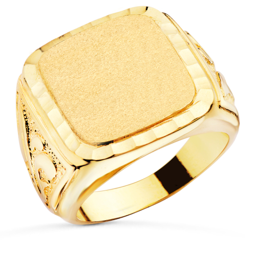 18K SELLO ORO AMARILLO CABALLERO MACIZO TALLADO ZONA GRABADO 18X16 MM 19