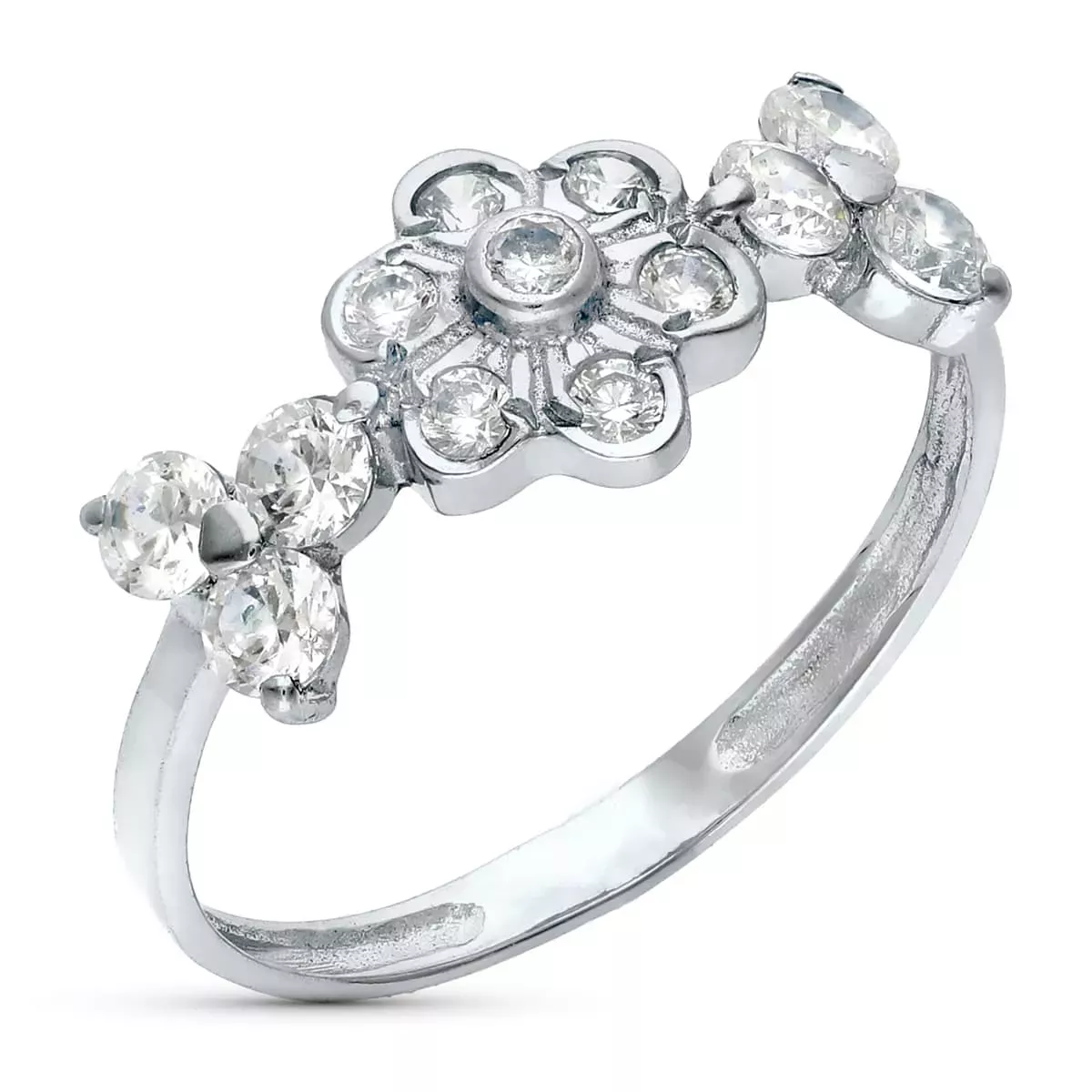 18K SORTIJA ORO BLANCO FLOR CON CIRCONITAS. ANCHO 7 MM 2