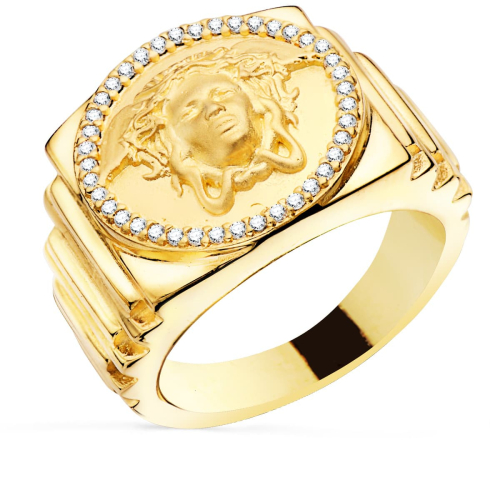 18K SELLO ORO AMARILLO MEDUSA CON CIRCONITA LATERAL ESCALONADO ANCHO 19 MM 16