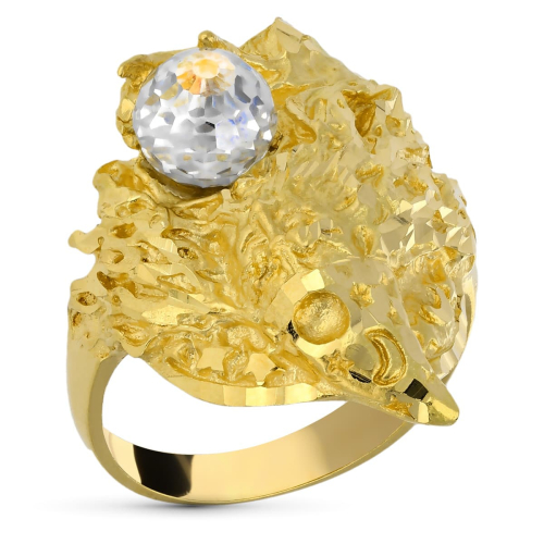 18K SELLO ORO AMARILLO MACIZO CABALLERO MAGO BOLA CRISTAL. 30 X 23 MM 14