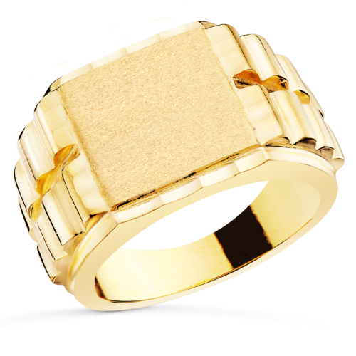18K SELLO ORO AMARILLO CABALLERO CUADRADO TIPO ROLEX. ZONA GRABADO: 14X14 MM 14