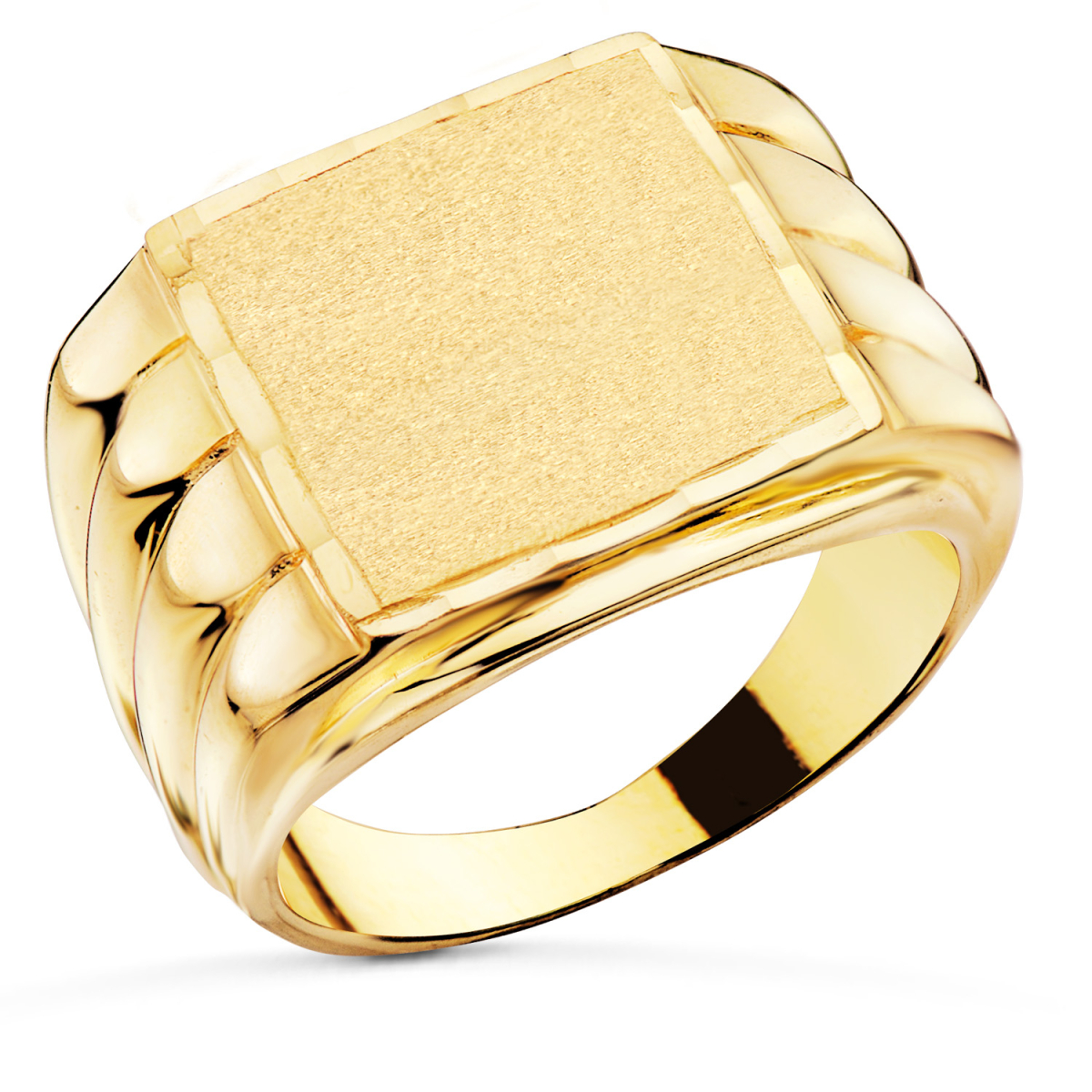 18K SELLO ORO AMARILLO CABALLERO MATE BRILLO TALLADO ZONA DE GRABACION 17X17 MM 13