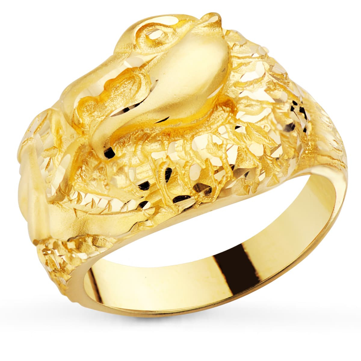 18K SELLO ORO AMARILLO MACIZO DRAGON TALLADO ANCHO 20 MM 13