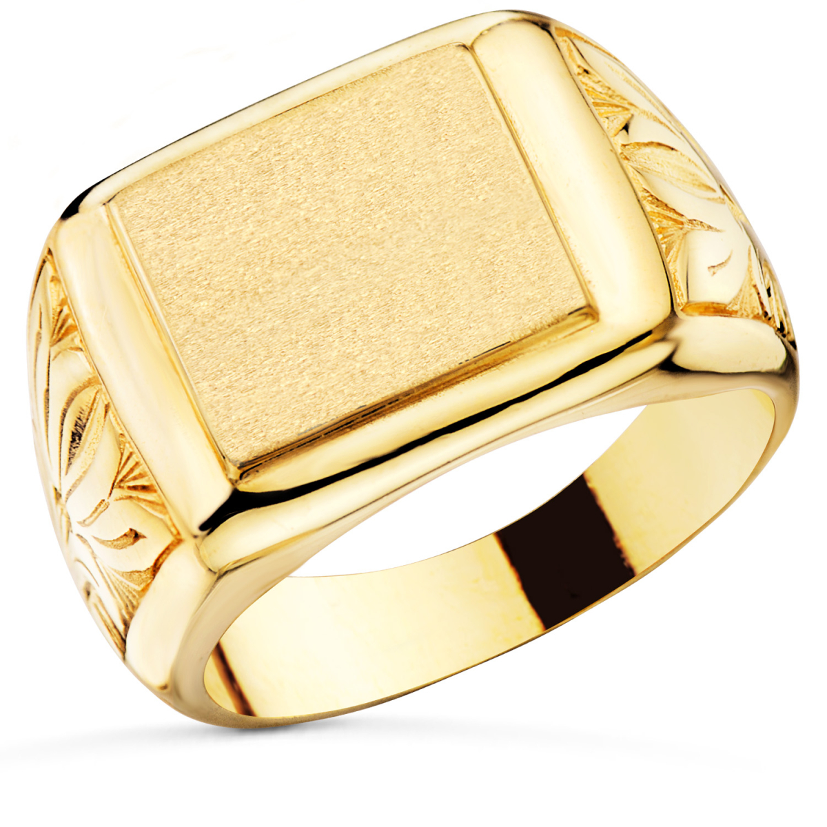 18K SELLO ORO AMARILLO CABALLERO MACIZO BRILLO ZONA GRABADO 13X12 MM 12