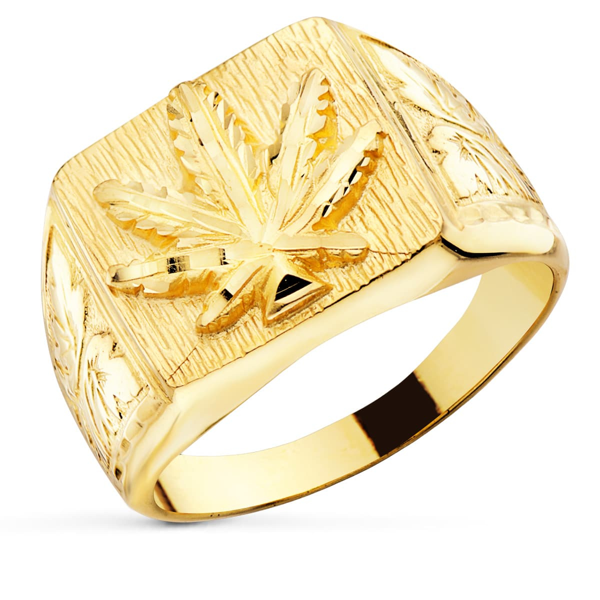 18K SELLO ORO AMARILLO MACIZO RECTANGULAR HOJA MARIHUANA 15X14 MM 11