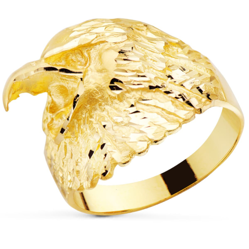 18K SELLO MACIZO ORO AMARILLO AGUILA CALVA AMERICANA TALLADA ANCHO 19 MM 11