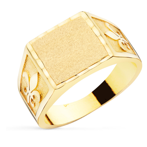 18K SELLO ORO AMARILLO CABALLERO MACIZO FLOR DE LIS TALLADO ZONA GRABADO 11