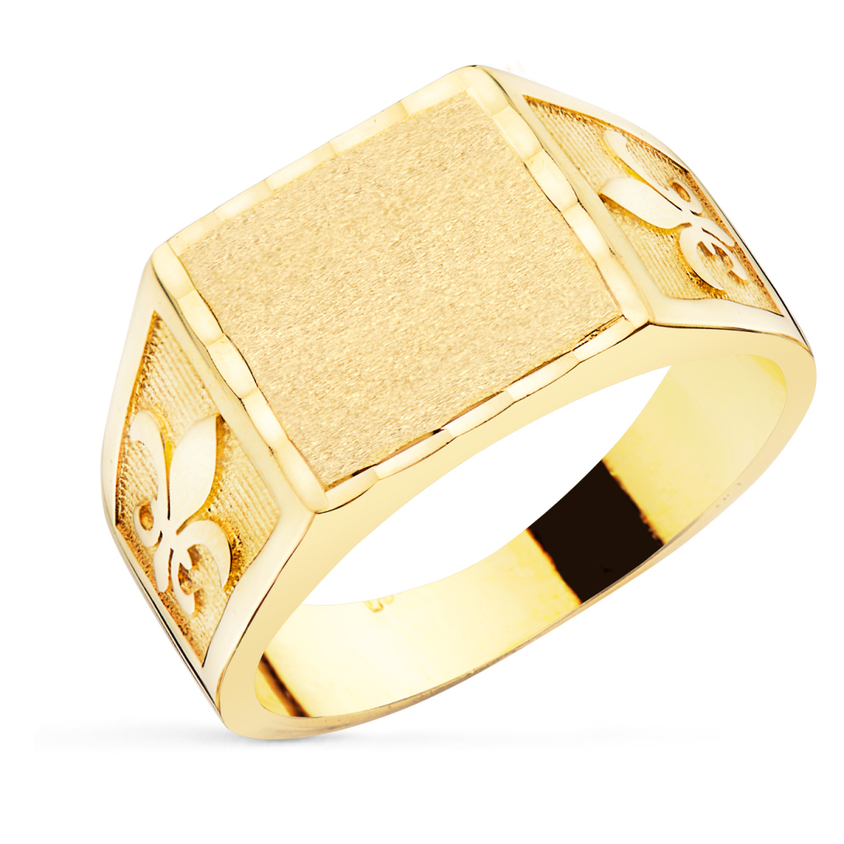 18K SELLO ORO AMARILLO CABALLERO MACIZO FLOR DE LIS TALLADO ZONA GRABADO 11