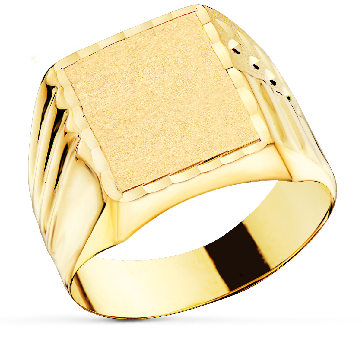 18K SELLO ORO AMARILLO CABALLERO HUECO TALLADO ZONA GRABADO 12X10MM 5
