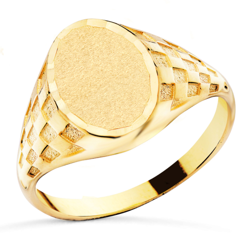 18K SELLO ORO AMARILLO CADETE MACIZO TALLADO CABEZA OVAL. ZONA GRABADO 13X9MM 5