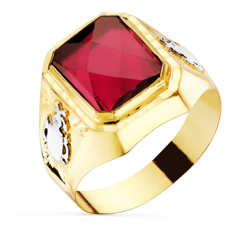 18K SELLO ORO AMARILLO CABALLERO RUBI SPINEL 4