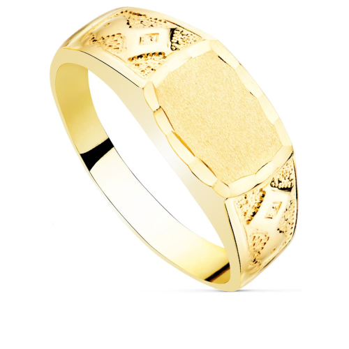 18K SELLO MACIZO CABALLERO ORO AMARILLO TALLADO CABEZA MATE 10X7 MM 5