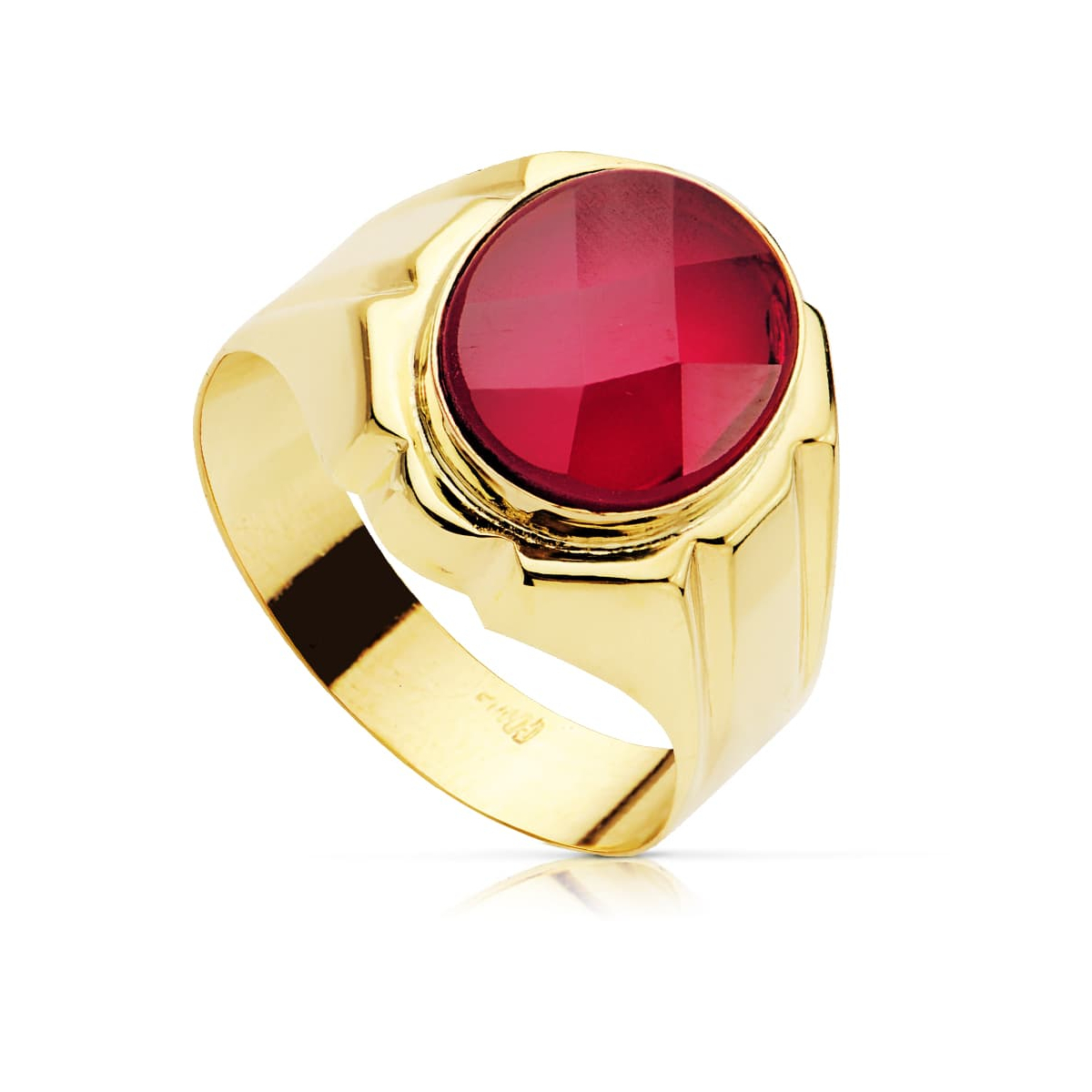 18K SELLO ORO AMARILLO HUECO CABALLERO RUBI SPINEL 12.5 X 10 MM 4