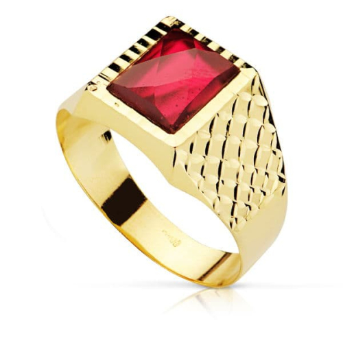 18K SELLO ORO AMARILLO CABALLERO PIEDRA RUBI SPINEL 10X8 MM 4