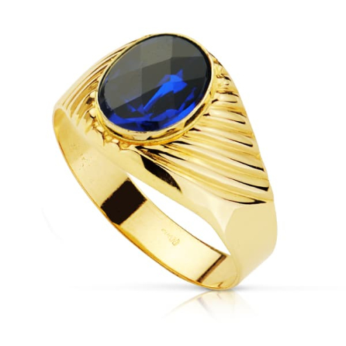 18K SELLO ORO AMARILLO HUECO GALLONEADO PIEDRA OVAL ZAFIRO SPINEL 10X8 MM 3,41gr