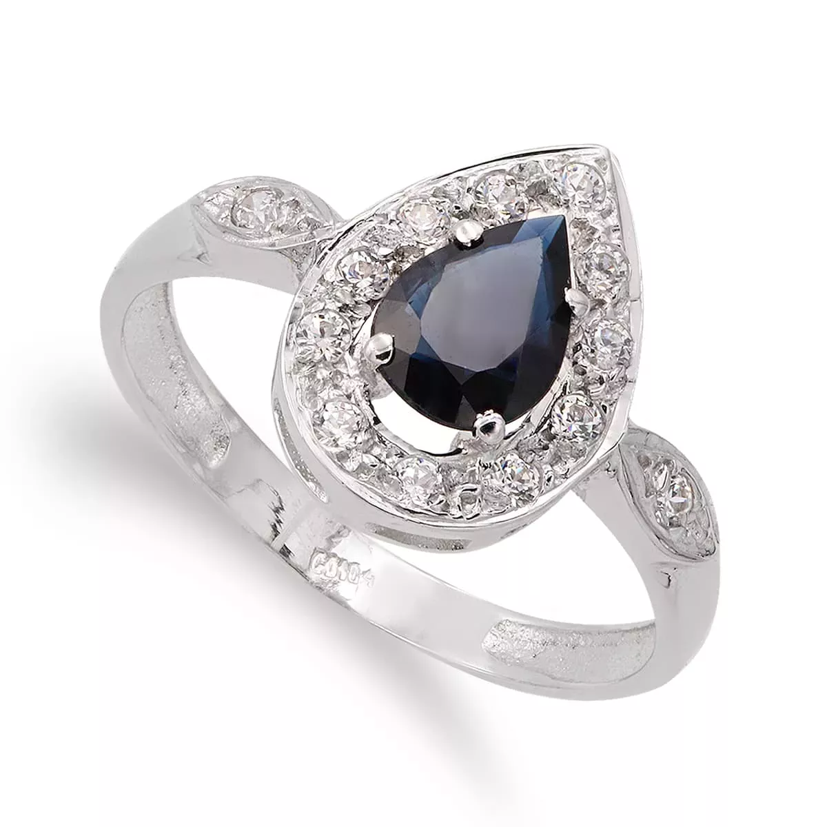 18K SORTIJA ORO BLANCO PIEDRA FINA TALLA GOTA 7X5 MM Y CIRCONITAS. ANCHO: 13 MM 2