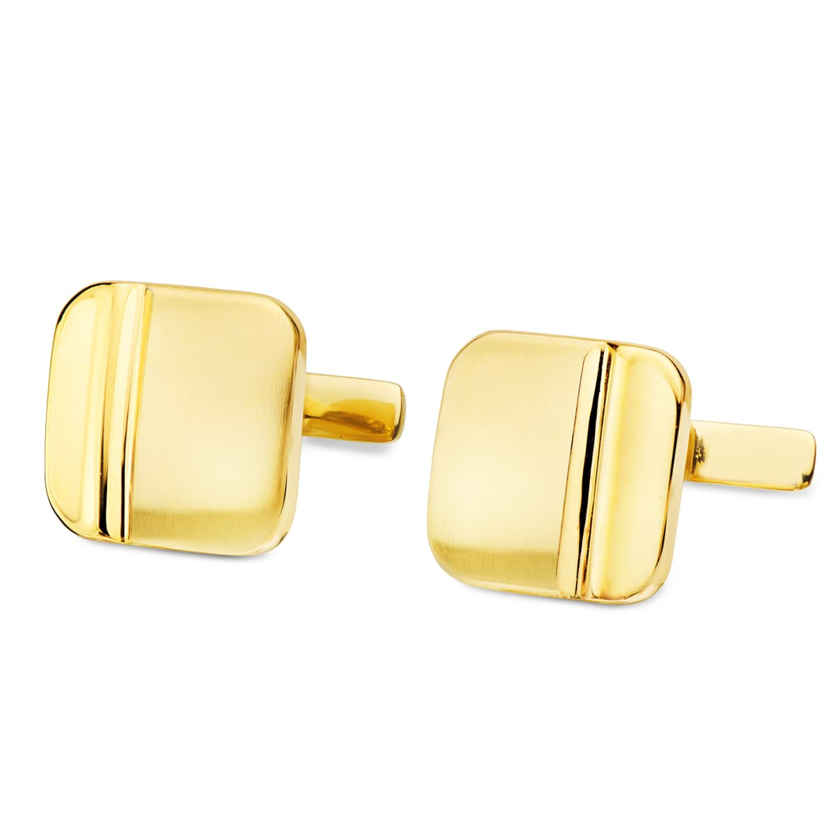 18K GEMELOS ORO AMARILLO CUADRADOS MATE Y BRILLO 14X14 MM CIERRE RIGIDO OSCILANTE 4