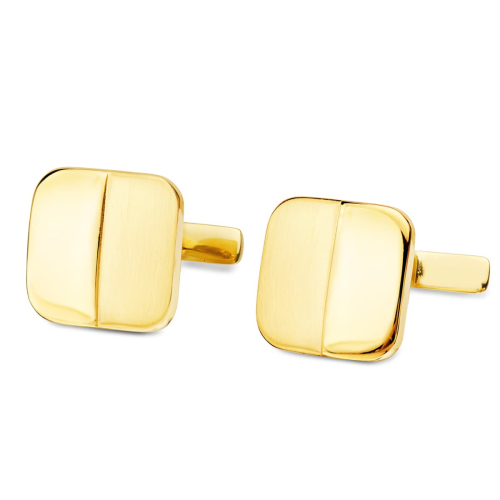 18K GEMELOS ORO AMARILLO CUADRADOS MATE Y BRILLO 14X14 MM CIERRE RIGIDO OSCILANTE 5