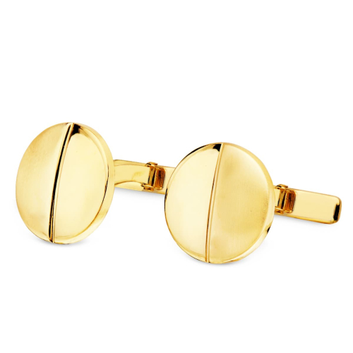 18K GEMELOS ORO AMARILLO REDONDOS MATE Y BRILLO 15 MM CIERRE RIGIDO OSCILANTE 4