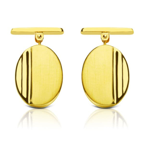 18K GEMELOS ORO AMARILLO OVAL MATE y BRILLO 18X13 MM CIERRE RIGIDO OSCILANTE 4