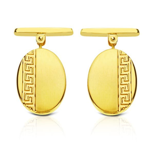 18K GEMELOS ORO AMARILLO OVAL GRECA 18X13 MM 4