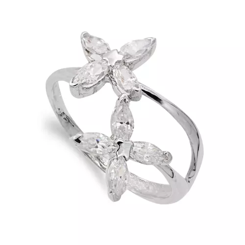 18K SORTIJA ORO BLANCO CON FLORES DE CIRCONITAS. ANCHO: 16