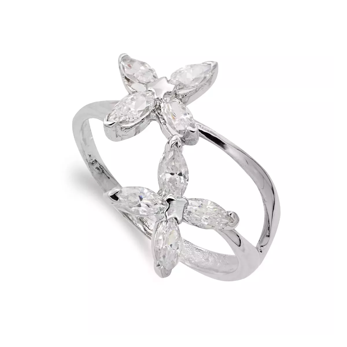 18K SORTIJA ORO BLANCO CON FLORES DE CIRCONITAS. ANCHO: 16