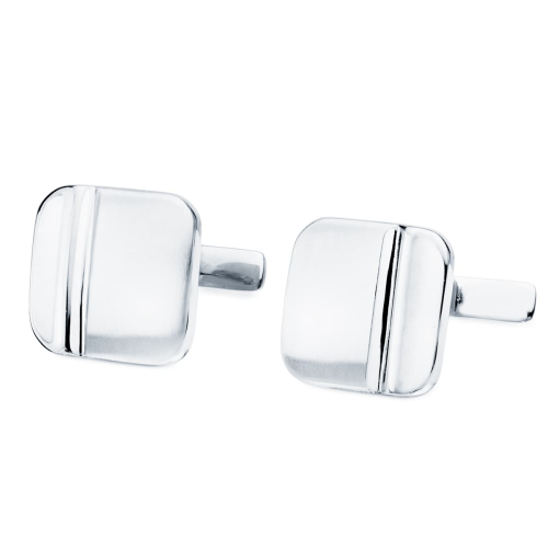 18K GEMELOS ORO BLANCO CUADRADOS MATE Y BRILLO 14X14 MM CIERRE RIGIDO OSCILANTE 4