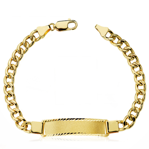 18K ESCLAVA ORO AMARILLO BARBADA HUECA 21.5 CM ANCHO ESLABON 6 MM 12