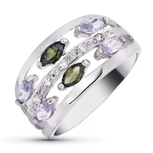 18K SORTIJA ORO BLANCO CIRCONITAS COLOR OLIVINA Y MALVA TALLA MARQUISE. ANCHO: 11 MM 3