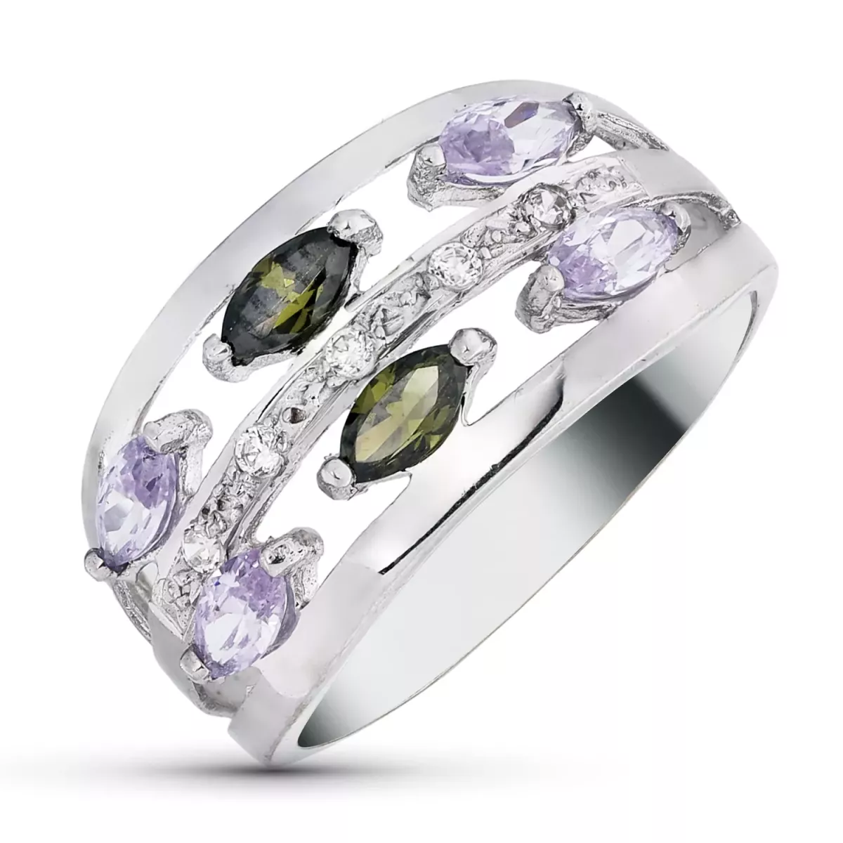 18K SORTIJA ORO BLANCO CIRCONITAS COLOR OLIVINA Y MALVA TALLA MARQUISE. ANCHO: 11 MM 3