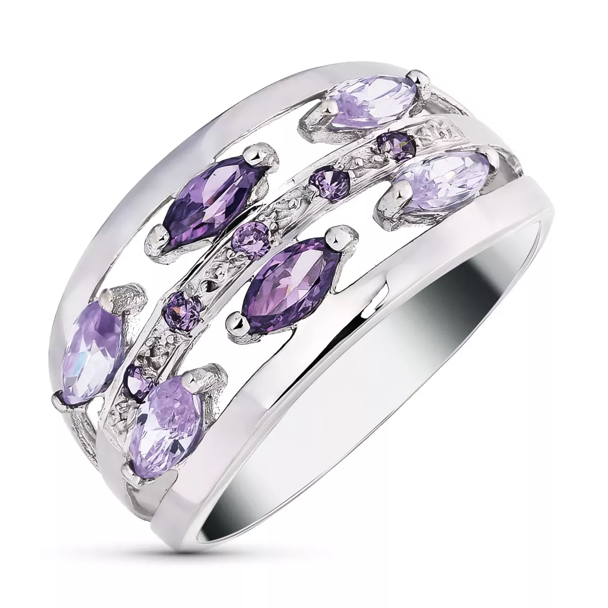 18K SORTIJA ORO BLANCO CALADA CON CIRCONITAS MORADAS Y MALVA. ANCHO: 11 MM 3