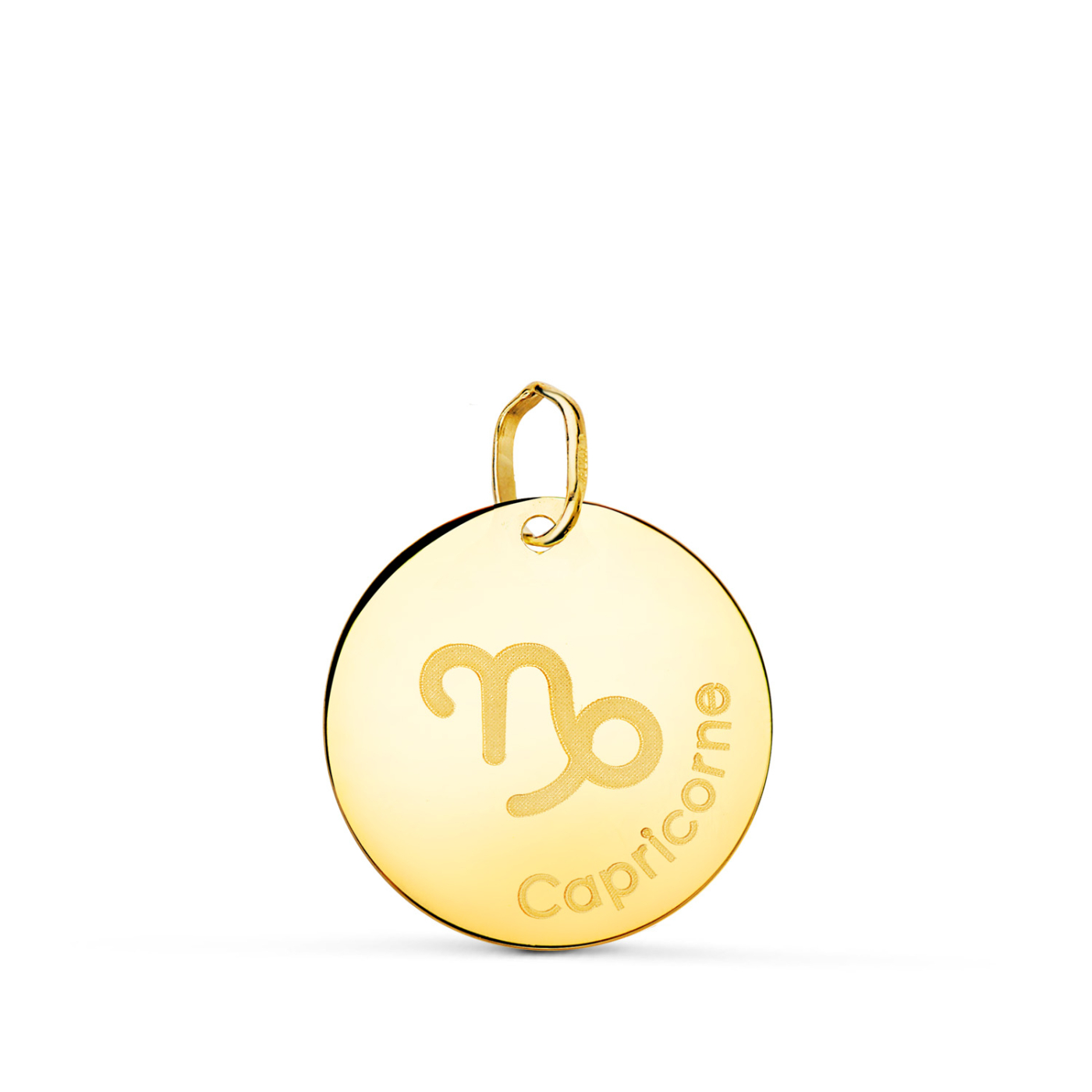 18K HOROSCOPO ORO AMARILLO CAPRICORNIO EN FRANCES BRILLO 16 MM 0