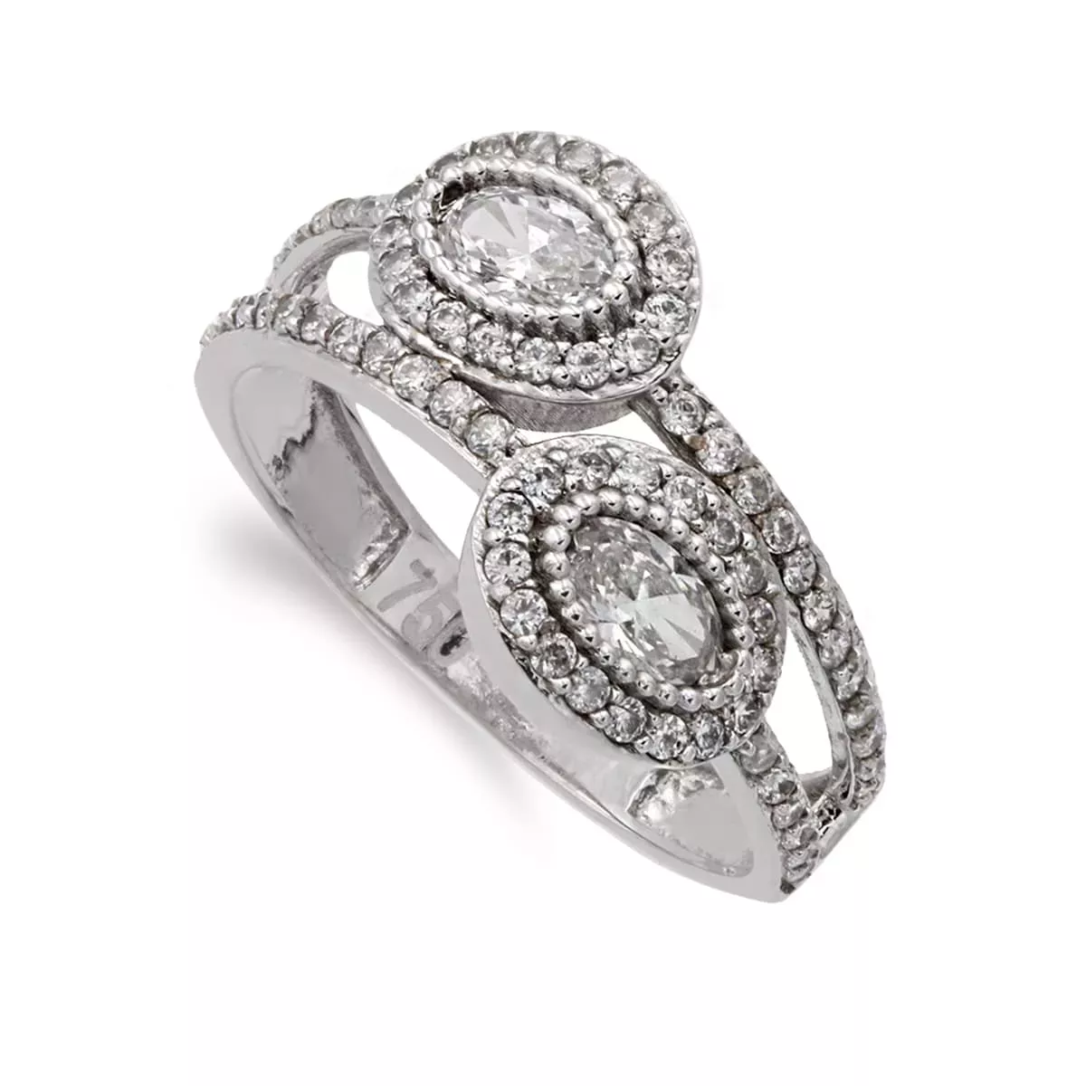 18K SORTIJA ORO BLANCO MOTIVOS OVALES CON CIRCONITAS. ANCHO: 10