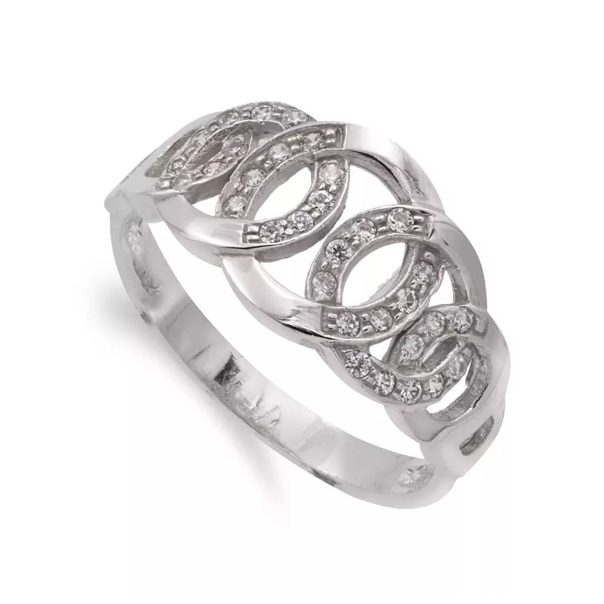 18K SORTIJA ORO BLANCO CON CIRCULOS BRILLO Y CIRCONITAS. ANCHO 10 MM 3