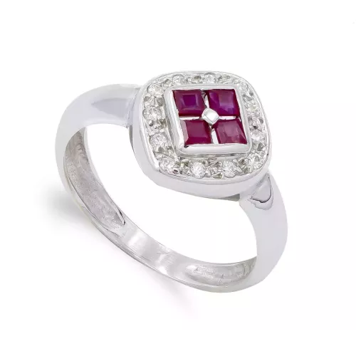 18K SORTIJA ORO BLANCO ROMBO Y CIRCONITAS. ANCHO: 11