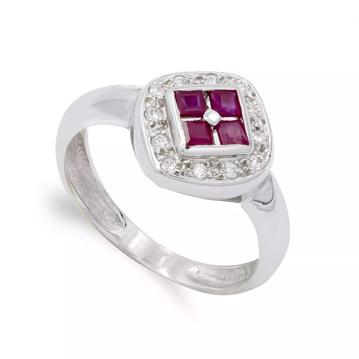 18K SORTIJA ORO BLANCO ROMBO Y CIRCONITAS. ANCHO: 11