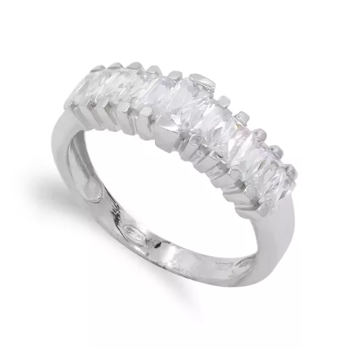 18K SORTIJA ORO BLANCO BARRAS EN ESCALERA CON CIRCONITAS. ANCHO: 6