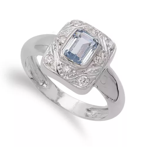 18K SORTIJA ORO BLANCO MOTIVO RECTANGULAR CON AGUAMARINA Y CIRCONITAS. ANCHO: 12 MM 4